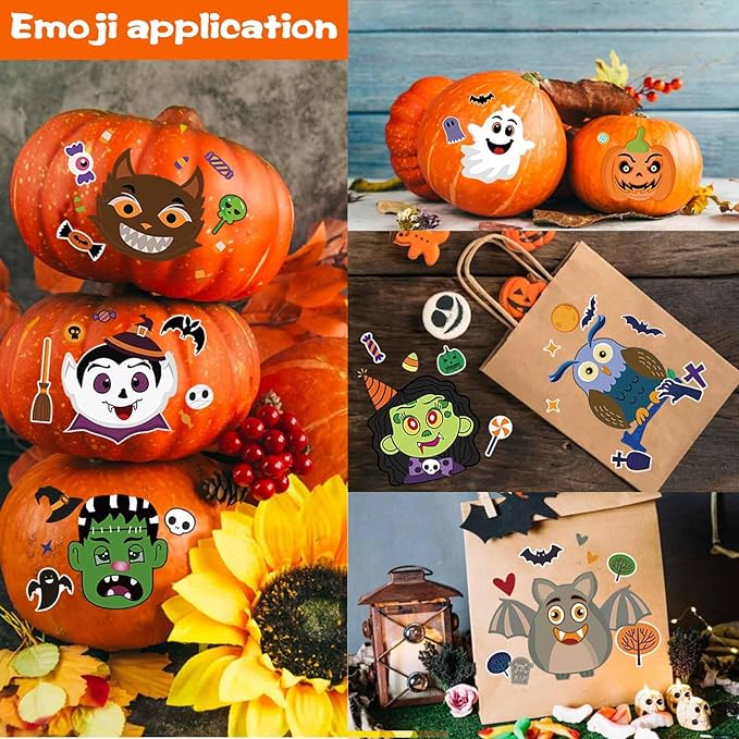 24 Sheets Halloween Party Games - Make Your Own Stickers, Kids Halloween Activities with Pumpkin, Mummy, Zombie, Werewolf, Vampire Themes