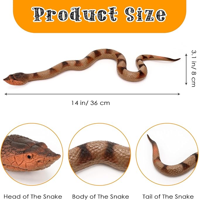 2 Pcs Realistic Rubber Snakes, Plastic Snakes, Prank Snake Toys for Party, Tricking People, Kids Playing, Garden Props Decorations, 14in