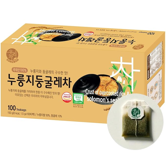 SONGWON Premium Nurungji Solomon’s Seal Tea – 100% Korean Toasted Rice & Solomon’s Seal, Nutty & Savory Flavor_100 Tea Bags (1.5g Each)