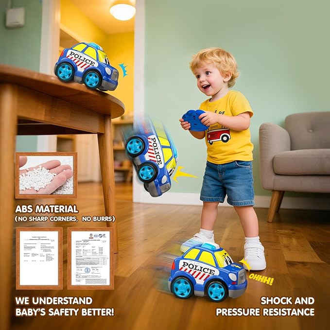 Remote Control Emergency Rescue Vehicle for Toddlers 1-3 RC Police Cars with Sirens Sound and Light Toy Police Car for Kids 3-5 Year Old 2.4G Cartoon Cars Boys&Girls Gifts for Birthday
