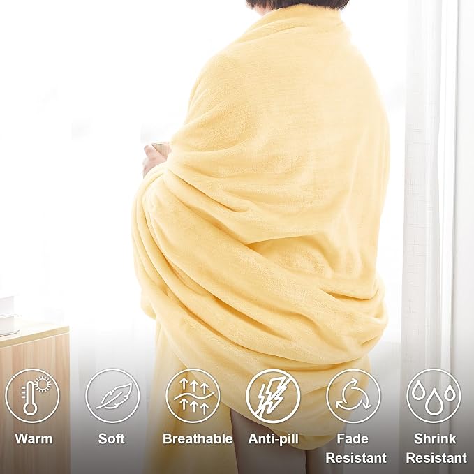 Hansleep Twin Bright Yellow Fleece Blanket, Soft Flannel Bed Blanket | Fuzzy Cozy Blanket 60x80 Inches, Multi-use for Bed, Sofa, Couch, Travel, Camping, All Season Warm Lightweight Cover