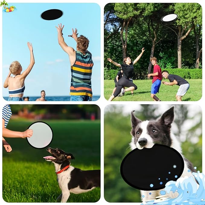 1PC Foldable Flying Disc Fans with Bags, 9.8'' DIY Handheld Black Egde Fabric Folding Fan for Outdoor Game Activities Birthday Party Favors End of Year Student Gifts, Black