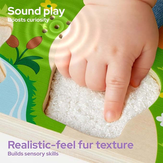lalalark Musical Wooden Puzzles Toys, Tactile & Sound Farm Animal Toys for Baby 2-4, Montessori Educational Block Puzzles, Learning Toddler Kids Birthday Gifts for 2 Years Old Boys Girls