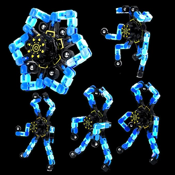 4 Pcs Fidget Toys Transformable Fidget Spinners Autism ADHD Anxiety Stress Relief Sensory Toys for Kids and Adults Deformable Robot Spinner Fingertip Gyros for Party Favors Classroom Prizes(GlowBlue)