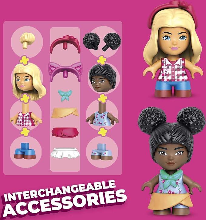 MEGA Barbie Toy Building Set - Farmer's Market With 3 Micro-Dolls, 4 Pets and Accessories - Easy To Build Set For Ages 4 and Up