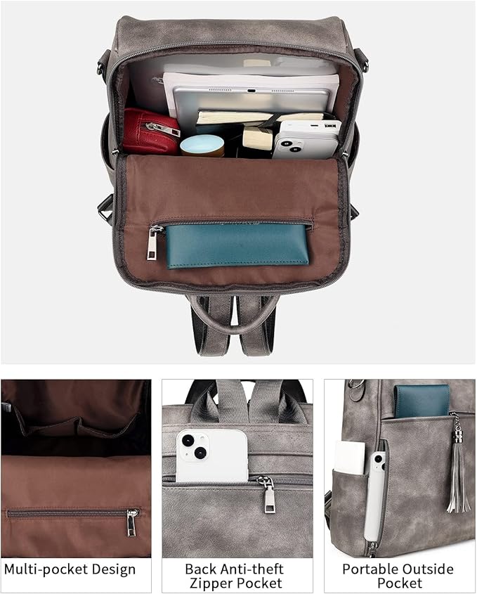 FADEON Leather Backpack Purse for Women Designer Travel Backpack Purses PU Fashion Ladies Shoulder Bag with Tassel