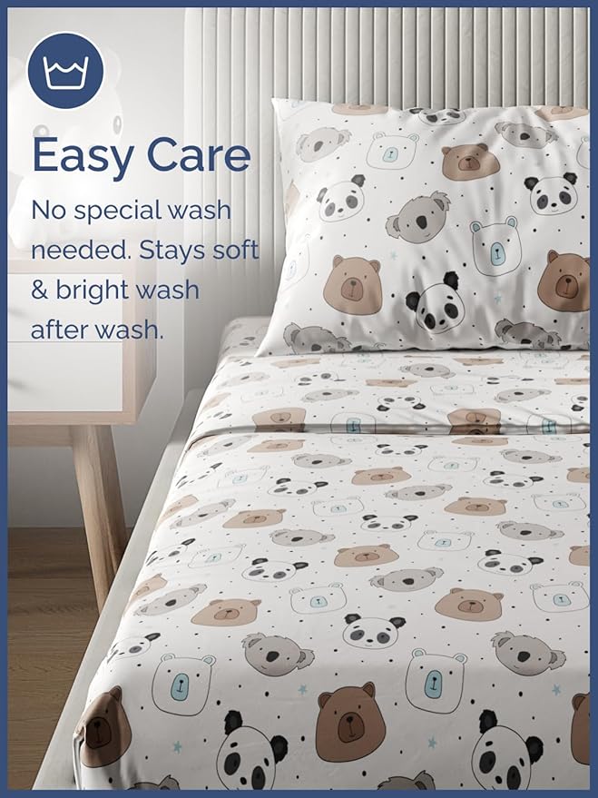 CGK Unlimited Kids Bears Queen 4 Piece Sheet Set - Boys, Girls, Teens, Toddler - Easy Fit Deep Pockets - Ultra Soft, Cooling & Breathable Sheets - Cute, Cozy, Fade and Wrinkle Free - Machine Washable