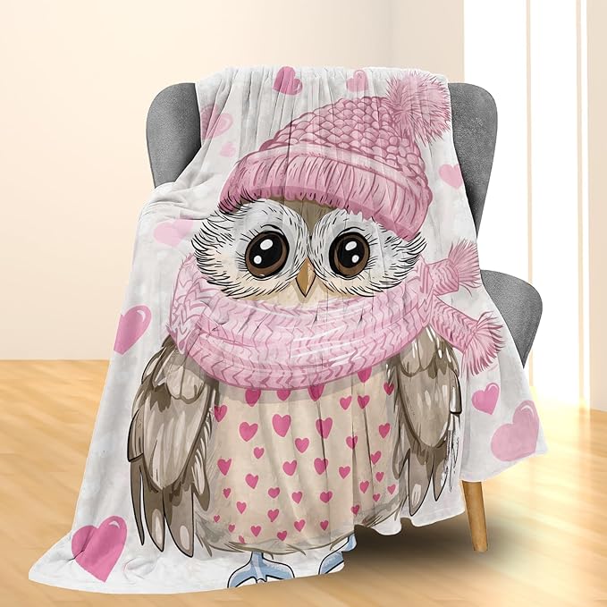 Cute Owl Blanket, Soft Warm Lightweight Animal Flannel Throw Blanket for Couch, Bed, Travel & Outdoor, Cozy Fluffy Fuzzy Blankets for Women Girls, Home Decor 50×40 in