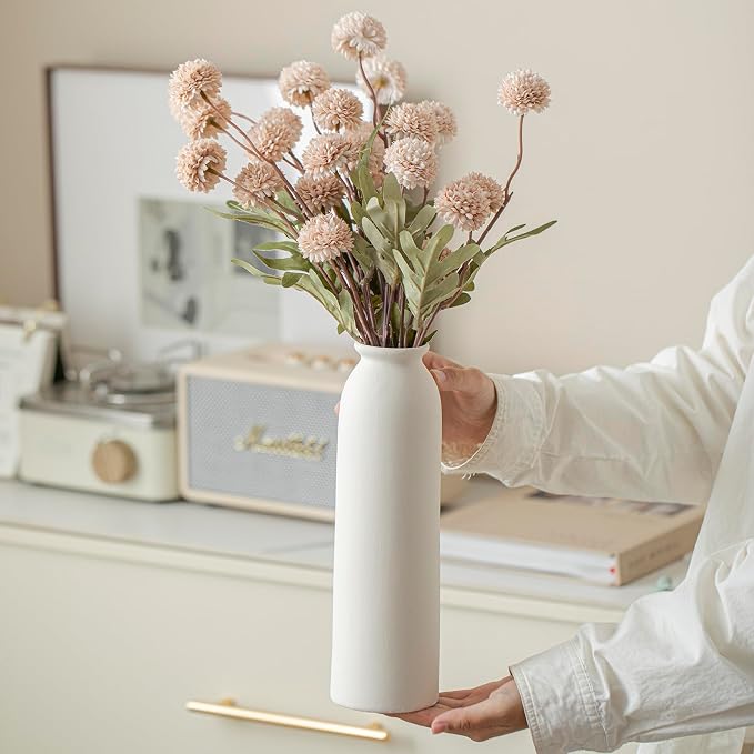 Ceramic Vase Set-3, Small Flower Vases for Decor, Modern Boho Farmhouse Style, 10.3 Inch Tall, Bisque White Color, Decorative Vases for Pampas Grass, Dried Flowers and Fresh Flowers (L Natural White)