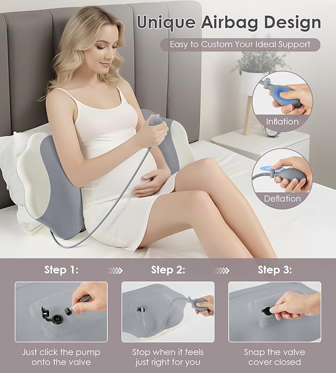 DONAMA Memory Foam Pregnancy Pillow- with Adjustable Air Bag for Back/Legs/Belly/HIPS Support, W-Shaped Pregnancy Wedge Pillows for Sleeping, Cooling Maternity Body Pillow for Pregnant Women