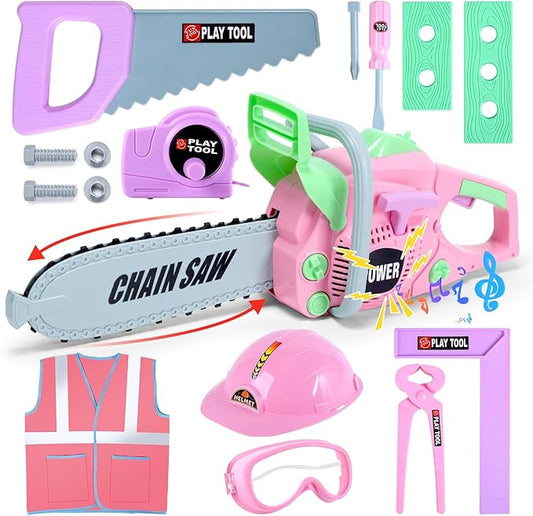 Skirtoy Toy Chainsaw for Kids, Family Day Games Pretend Play Series Kids Tool Set, Outdoor Electronic Chainsaw Toy Tool Set, STEM Preschool Toddler Tool Sets, Gifts