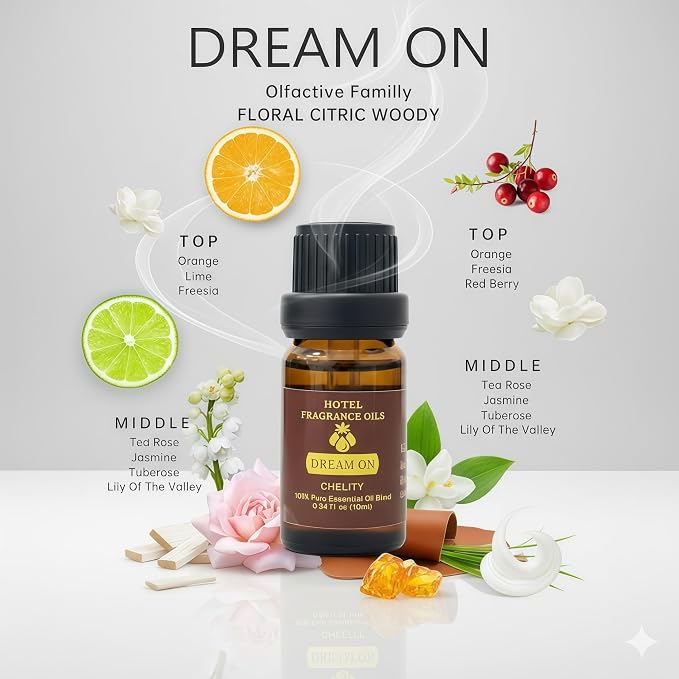 Hotel Diffuser Oil Essential Oils Set, Inspired by Luxury 5-Star Hotel, Baccarat Rouge, Dream On, Dubai, My Way, Santal, Fragrance Oil Set (10(ML), Dream ON)