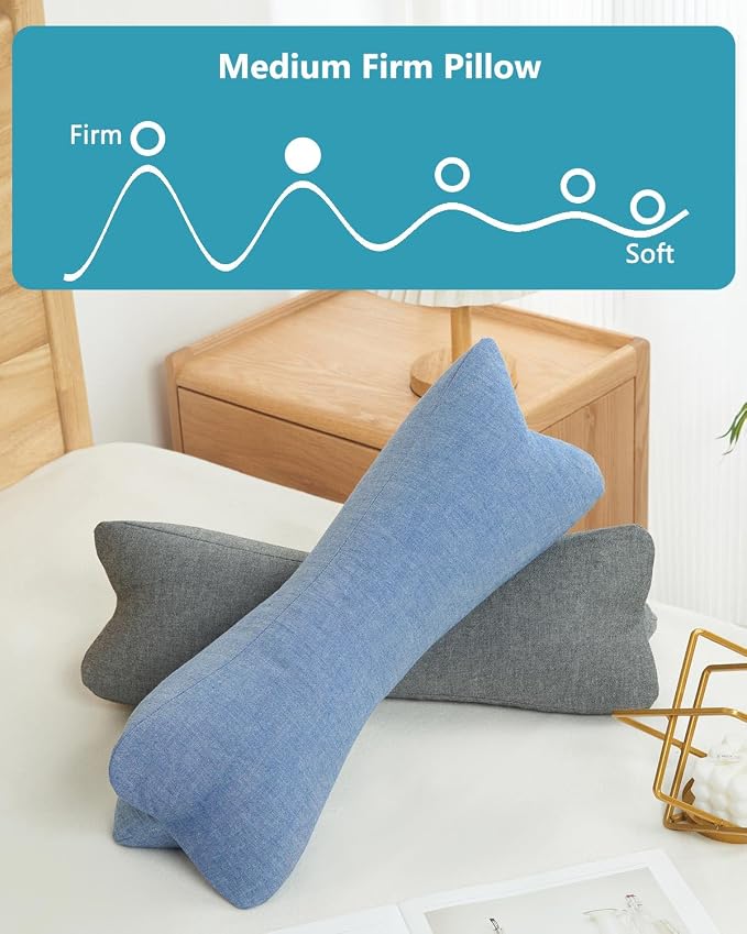 Adjustable Buckwheat Neck Pillow for Back Sleepers – Cylinder Cervical Support Bolster Relieves Neck Pain, Cooling Fill, Roll Pillow Ideal for Office Nap, Travel Home, 6"x15", Blue