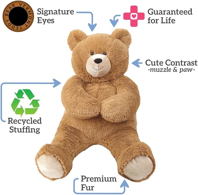 Vermont Teddy Bear 3 Feet | Eco Friendly Large Stuffed Animal | Stuffed in USA with 100% Recycled Filling That Saves 120 Bottles per Plush