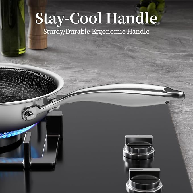 Innerwell 8" Non Stick Frying Pans,Stainless Steel Nonstick Frying Pan | Honeycomb nonstick coating, PFOA-free & non-toxic. Compatible with All Stoves, Easy to clean.Oven &Dishwasher Safe