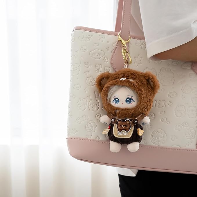 CALEMBOU Plush Doll Clothes, 4 Inches Cute Animal Series Plush Doll Clothes for 10cm Kimmon Mimon, Kawaii Doll Clothes Accessories Set for Birthday Gifts (Brown Bear Set)