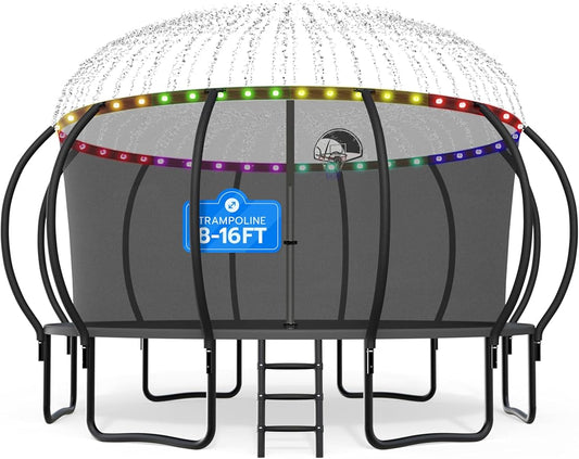 DeepRoar 2026 Upgraded 8/10/12/14/15/16FT Pumpkin Tranpoline for Kids, Heavy Duty 1500LBS Outdoor Tranpoline Set with Basketball Hoop, Light, Sprinkler & Socks, Recreational Trampolings, ASTM Approved