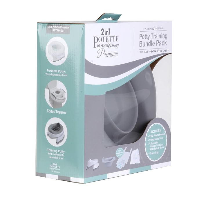 Potette Plus Premium Potty Value Pack: Kalencom 2in1 Potette Plus Premium Portable Potty and Premium Reusable Collapsible Liner for Home Use (White/Gray)