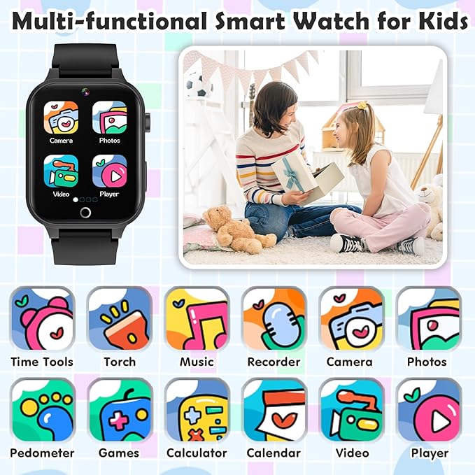 Kids Games Watch, with 26 Puzzle Games, Touch Screen, HD Camera, Alarm Clock, Toys for Ages 4-12 Years Old.Birthday Gift for Boys Girls (Black)