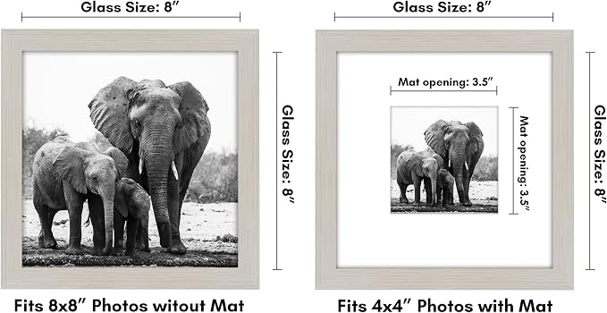 Americanflat 8x8 Picture Frame with Shatter-Resistant Glass - Use as 4x4 Frame with Mat or Display 8x8 Photo Without Mat - Signature Collection - Square Frames for Tabletop and Wall - Light Wood | Shatter-resistant glass, wall or tabletop display with ...