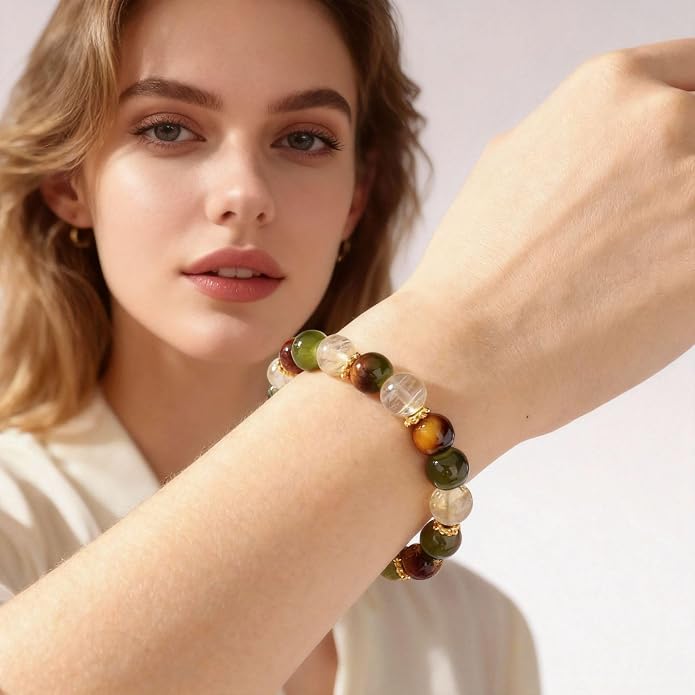 Menopause Bracelet for Women, Natural Crystal Elastic Bracelets Hot Flashes & Anxiety Relief Calming Balance Menopause's Support Jewelry Gift With Card