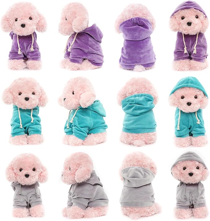 Plush Dog Hoodies, Set of 3 (Purple, Blue, Gray) - Stuffed Animal Puppy Clothing for WEIGEDU 12.6 inches Sitting Dogs