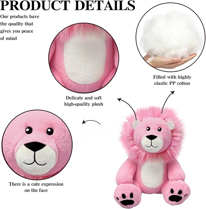 Pink Lion Stuffed Animal - Cute Lion Plush Toy for Kids & Adults - Birthday Surprise & Room Decor -A Cuddly Companion for Everyday hugs and Bedtime