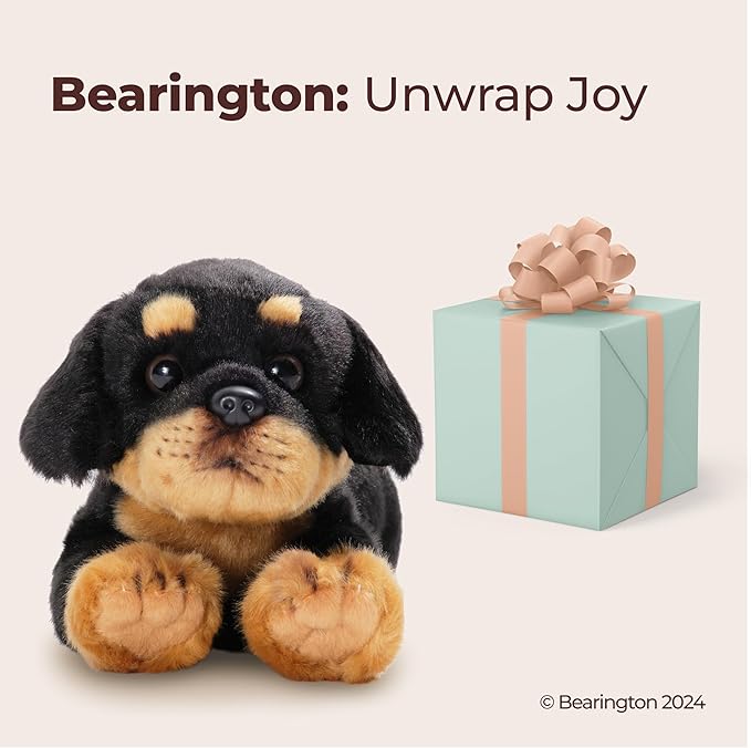 Bearington Gunner Rottweiler Stuffed Animal Dog Plush - 15" Soft and Realistic Rottweiler Plush Toy with Ultra-Soft Fur and Huggable Body - Adorable Stuffed Dog Gift for Kids, Adults, and Dog Lovers