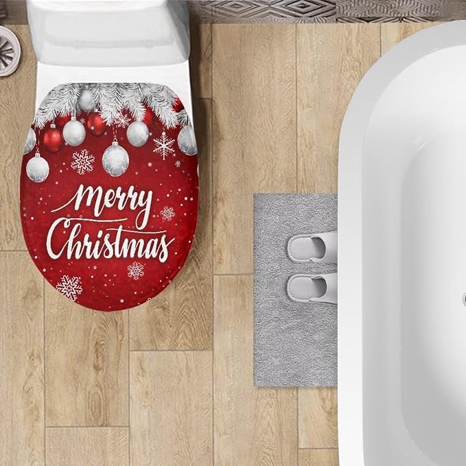 Christmas Snowflake Toilet Seat Lid Cover Christmas Decorations for Bathroom Snowflake Toilet Seat Lid Covers with Elastic Band Universal Toilet Tank Cover Replacement