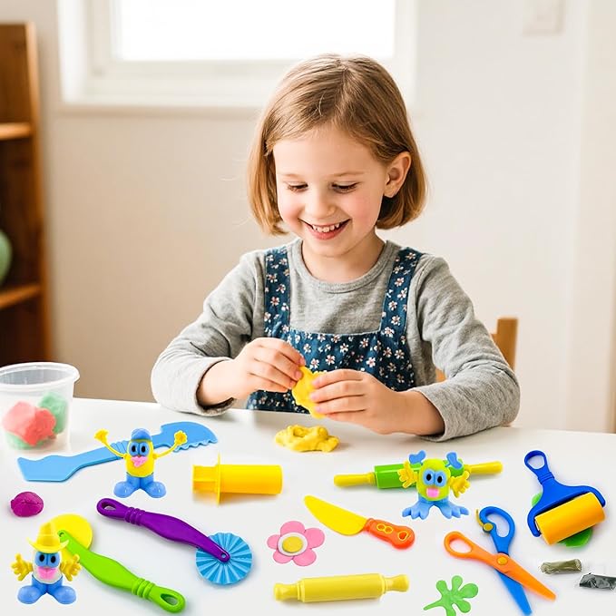 iShyan Dough Play Tools for Kids,35pcs Clay Tools Play Accessories with Cutters, Roller, Rolling Pins, Safety Scissors, Plastic Knife, Dough Body Part