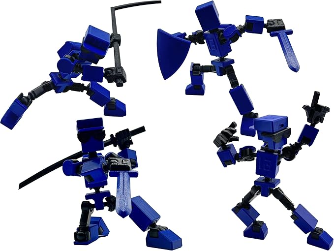 (Assembly Completed) 3D Printed 6.65-inch Action Figure Mini-13, Full Body Mechanical Movable Toy, Multiple Accessories, Desk Decoration, Creative Gifts (Blue)
