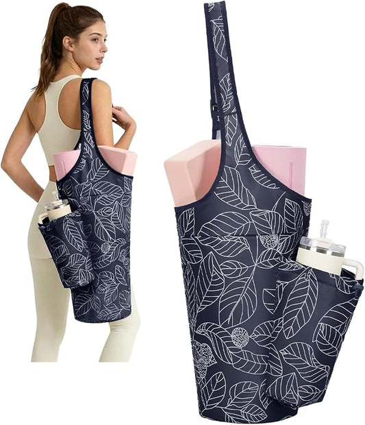 sportsnew Yoga Mat Bag for Women with Drawstring Pocket & Inner Pocket, Large Opening Yoga Mat Carrier for Quick Access, Adjustable Shoulder Strap, Fits 1/4" & 1/2" Thick Mats for Workout, Gym, Pilate