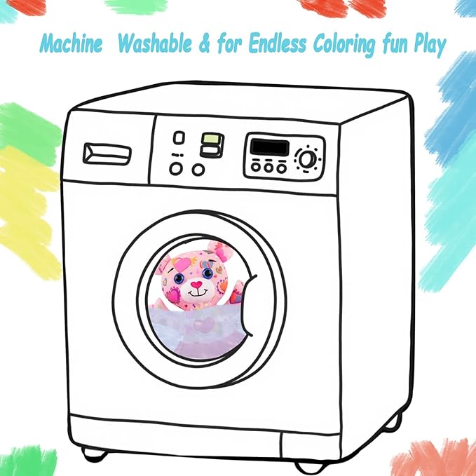 Stuffed Animal Coloring Plush Toy with 20 Washable Markers Laser Holographic Backpack Road Trip Car Game Writing Painting Set for Girls Doodle Dolls Kids Ages 3-6 Birthday(Pink Bear)
