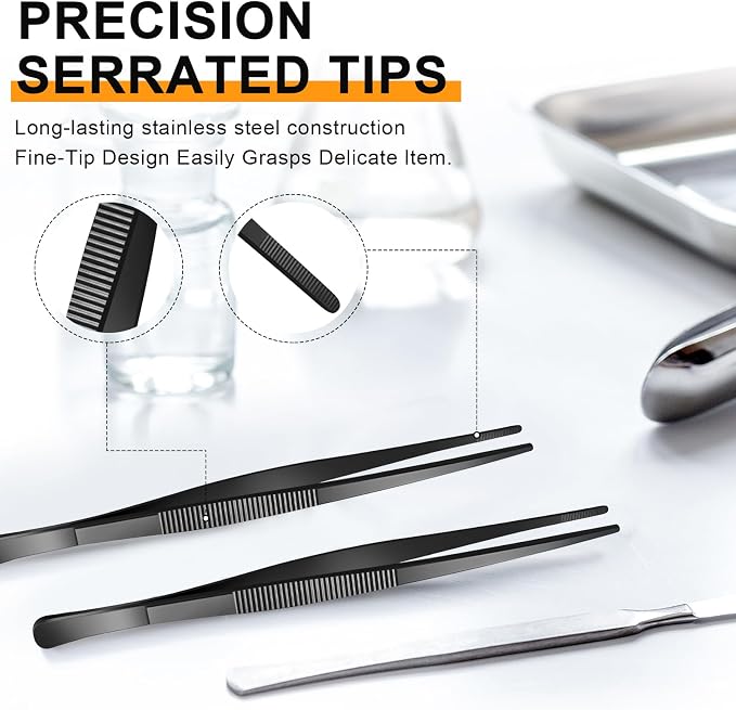 Yaomiao 4 Packs 12 Inch Bar Tweezers Black Cocktail Tongs Long Garnish Tweezers Stainless Steel Bartender Kitchen Cooking Tongs for Cocktail Food Fruit Korean BBQ Bartender Chef, Multi-use