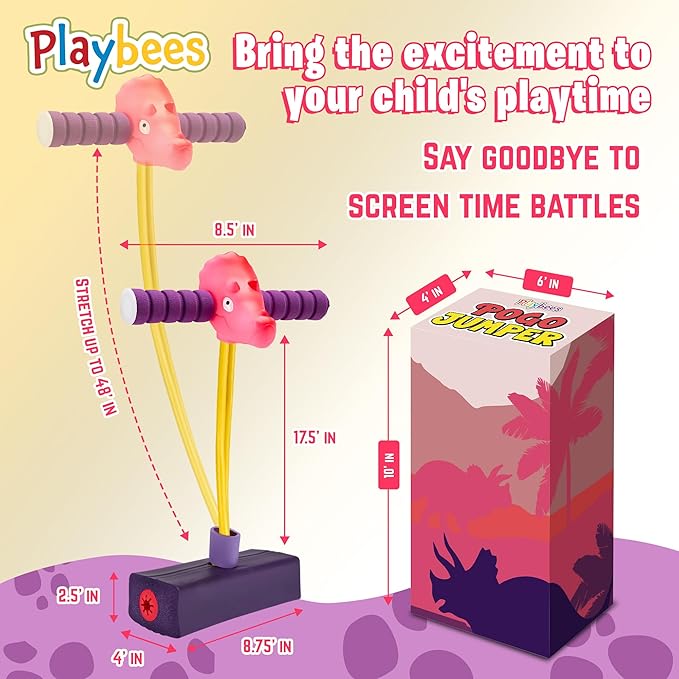 Playbees Triceratops Foam Pogo Stick Jumper for Kids 3, 4, 5, 6, 7 Years Old - Inside & Outside Fun - Dinosaur Themed Bungee Ideal for Kids Fun, Gifts, Christmas, Birthday for Boys & Girls