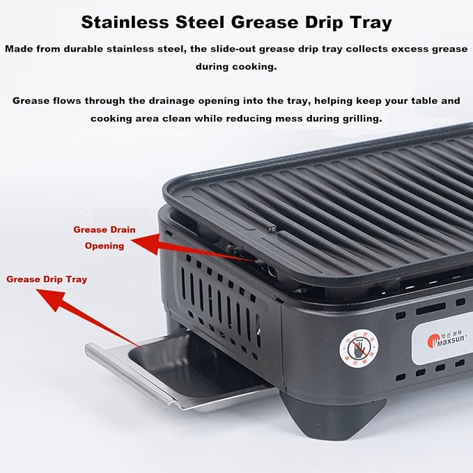 MAXSUN Portable Butane Grill, Tabletop BBQ Camping Stove MS-8, 7,250BTU Outdoor Gas Grill with Nonstick Plate, Fast Heat-Up Portable Cooker for Tailgating, Picnics & Korean BBQ
