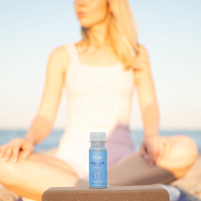 SAGA Serenity Organic Relaxation Shots with Kava, Lion’s Mane & Reishi | Fast-Acting Mushroom & Adaptogen Drink for Calm, Stress Relief & Mood Support | Vegan, Travel Size | Strawberry Cucumber