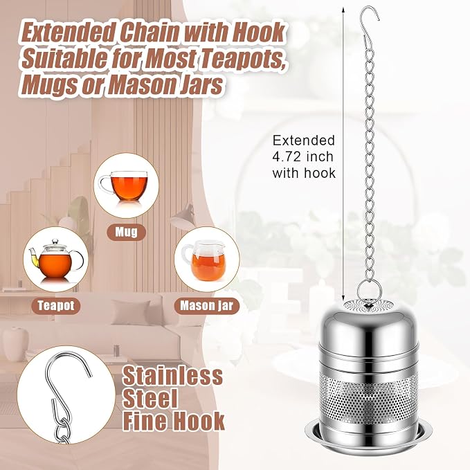 Umigy 4 Pcs Tea Infuser Strainers for Loose Tea with Scoop, Extra Fine Mesh Steeper 304 Stainless Steel Diffuser Leaf Holder with Extended Chain Hook for Brew, Spices, Seasoning (Stylish Style)