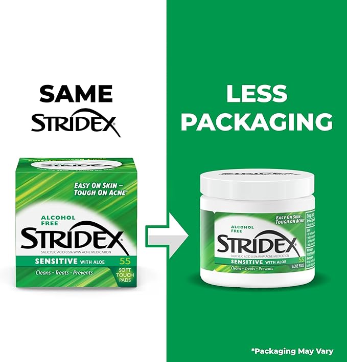 Stridex Sensitive with Aloe, Alcohol Free, 55 Soft Touch Pads, (Pack of 2)