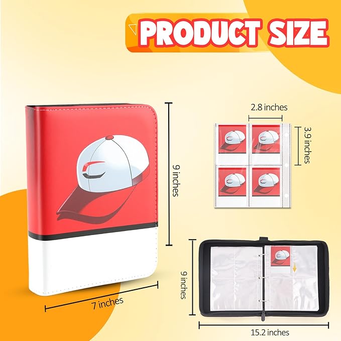 Premium Collectible Trading Card Albums，Card Binder Fits 400 Cards with 50 Removable Sleeves，Display Game Card Case book Holder, Boys Hats Themes