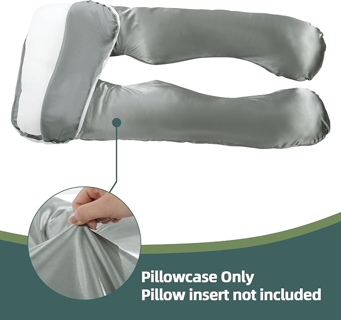 BALAPET Silky Satin Pregnancy Pillow Cover (ONLY Pillowcase), U Shaped Luxurious Smooth Maternity Pillow Cover, Soft & Breathable Large Pillow Protector with Hidden Zip for Side Sleeper, Dark Grey