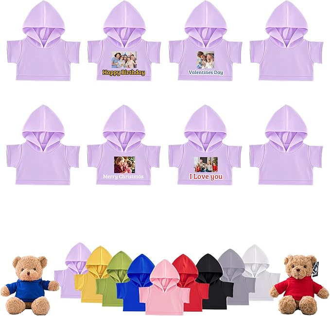 8 Pcs Personalized Teddy Bear Clothes with Photo Text, Custom Stuffed Animal Clothes Fit 8-16inch Stuffed Bear Clothing, Personalized Doll Clothing Make Your Own Plush Doll Shirt