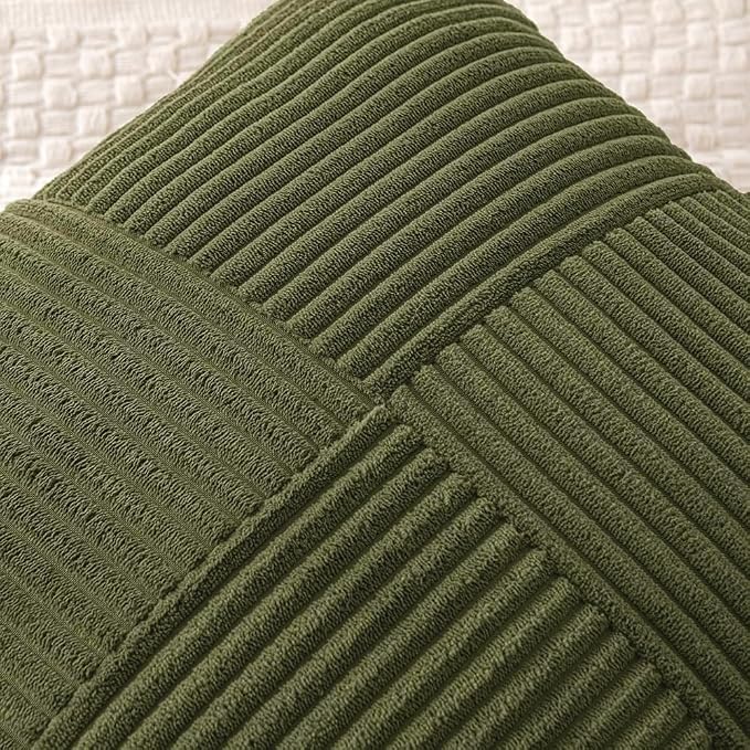 MIULEE Olive Green Decorative Throw Pillow Covers for Couch 20x20 Inch | 2 Pack, Boho Farmhouse Pillow Covers, Soft Cross Corduroy Patchwork Textured Cushion Cases For Bed Sofa
