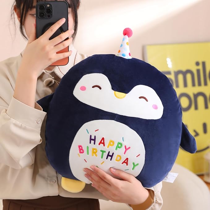 Penguin Plush Toy Penguin Stuffed Animal Cute Birthday Penguin Plushies Pillow Soft Happy Birthday Plush Toy Gifts for Kids Home Decor