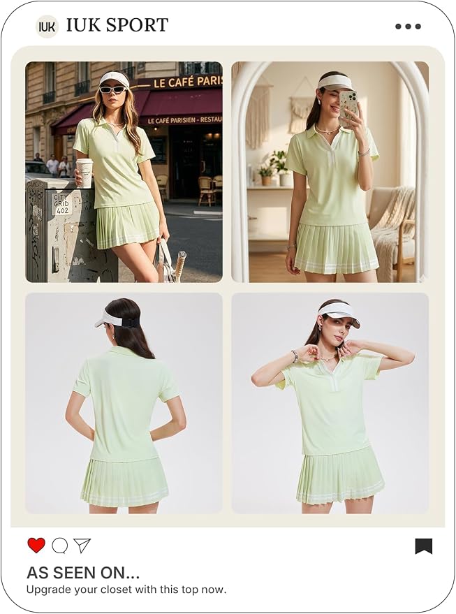 Women 2 Piece Tennis Skirt Set Pleated Golf Outfit, Polo V-Neck Athletic Dress Alternative Skort Set for Pickleball Pockets