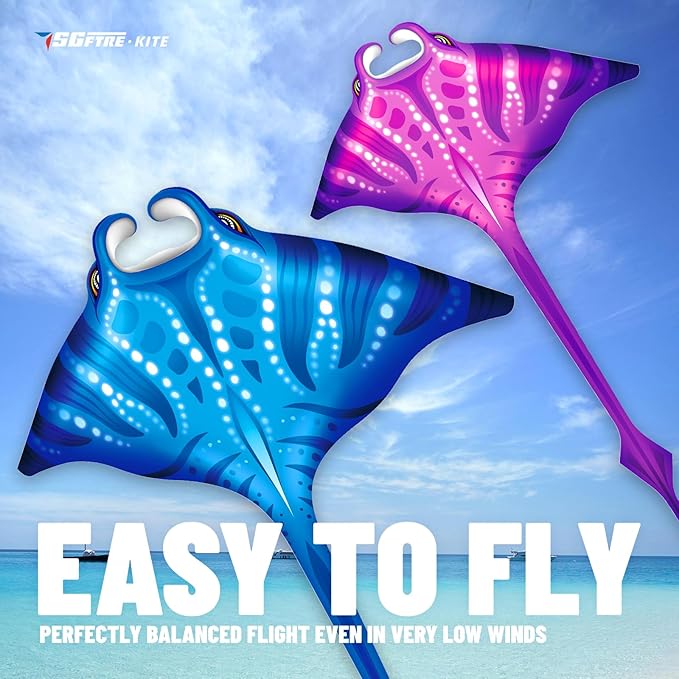 SGftre 3 Piece Set Butterfly Delta Octopus Kites for Kids and Adults，Easy to Fly for Outdoor Adults Children Line Kite for Kids Toy (Manta Ray 2-Piece Set(Blue,Pink), 2)