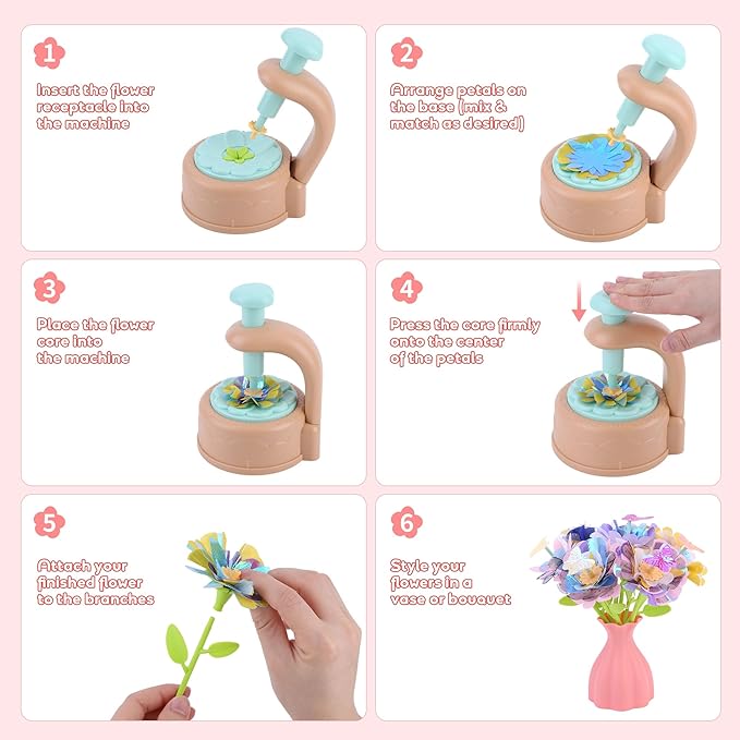 Lufstd DIY Fabric Flower Bouquets Toys, Flower Making Kit for Kids, Fabric Flowers for Crafts, Creativity-Boosting Handmade Arts and Crafts Set for Family Stem Activities Ages 3-12