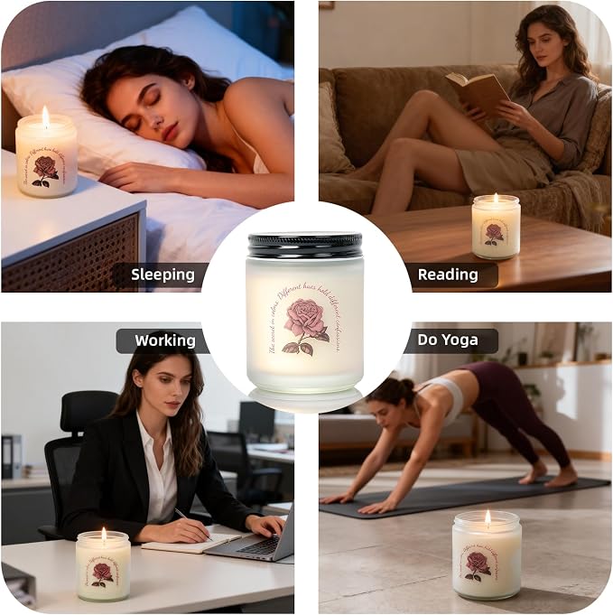 Rose Scented Aromatherapy Candle, Rose Candle for Women, Natural Soy Wax with Pure Cotton Wick, Long-Lasting Burning, Great Gift for Girls/Wife/Mom on Valentine’s/Mother’s/Christmas/Birthday/Day
