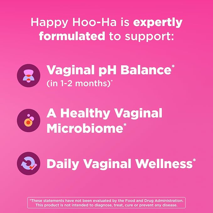 OLLY Happy Hoo-Ha Capsules, Vaginal Probiotics for Women or People with Vaginas, Vaginal Health and pH Balance,* 10 Billion CFU Per Capsule - 25 Count