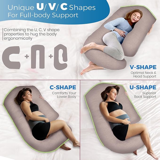 PILLANI Pregnancy Pillows for Sleeping - V C U Shaped Full Body Pillow with Removable Cover, 57inch Cooling Maternity Pillow for Pregnant Women, Support for Back Belly Legs Hip - Pregnancy Must Haves
